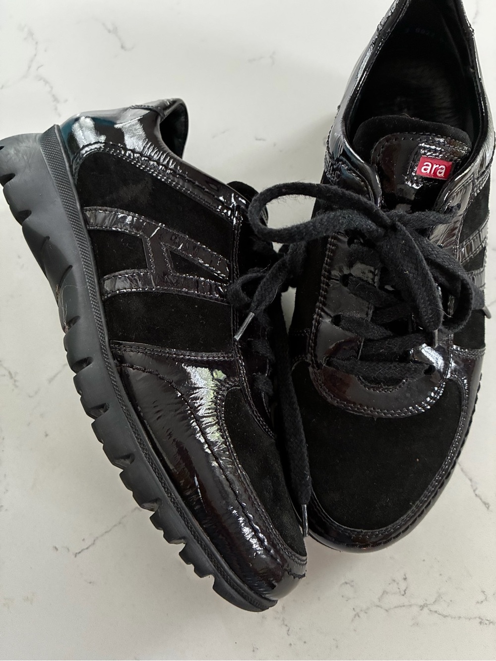 Ara Black Suede & Patent Lace-Up Sneakers size 7